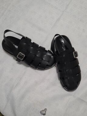 Stacy Adams Black Woven Leather Fisherman Sandals